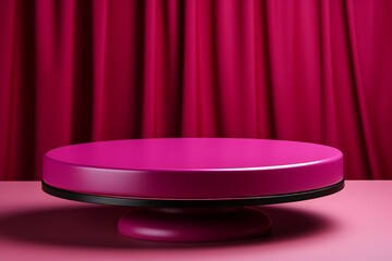 Poster - Stage podium with red curtain, Stage Podium Scene with for Award Ceremony on pink Background, 3d render