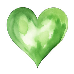 Wall Mural - Watercolor green painted heart, isolated on transparent background