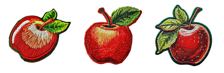 embroidered patch sticker apple set on transparent background
