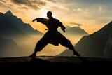 Generative AI picture of experienced karate fighter club martial arts traditional clothes training