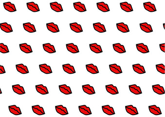 background with repetition of red kisses, red lips in pattern
