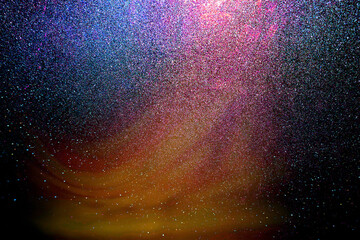 Wall Mural - Black dark red purple orange golden brown shiny glitter abstract background with space. Twinkling glow stars effect. Like outer space, night sky, universe. Rusty, rough surface, grain.