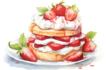 Wall Mural - Food strawberry background sweet delicious fruit plate meal fresh dessert breakfast pancakes berry