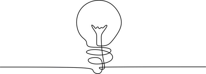 Wall Mural - continuous one line drawing of electric light bulb. concept of idea emergence.