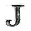 Grunge graphite sketch, alphabet, the letter J