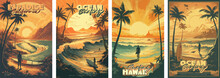 Sunset Vintage Retro Style Beach Surf Poster Vector Illustration