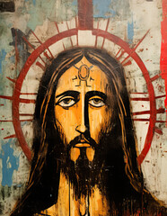 Wall Mural - Jesus Christ fresco art. Abstract style design. Wall art print. Generative Ai