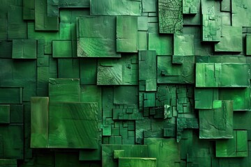 Poster -  a close up of a wall made up of squares and rectangles with green paint on the outside of it.