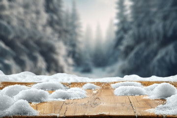 Canvas Print - Desk of free space and winter background of snow and frost. 