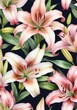 Seamless Pattern With Lilies On Black Background