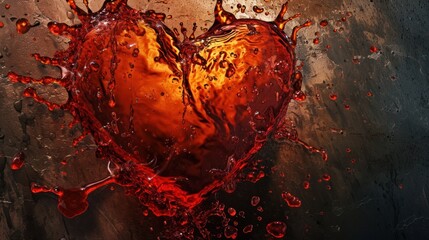 Poster -  a heart shaped object with water splashing out of it's sides and a spoon in front of it.