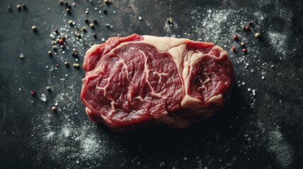 Canvas Print -  a piece of raw meat sitting on top of a table next to pepper flakes and seasoning flakes.