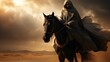 Muslim woman in hijab is riding a horse AI generated image