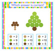 © Faziljan - Math activity for kids. Preschool worksheet activity. Find the correct answer. Cartoon Christmas tree.