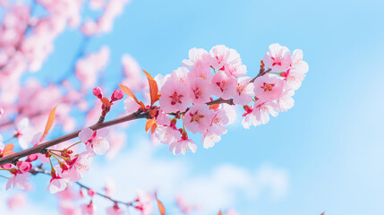 Wall Mural - Beautiful cherry blossom tree branch with blooming flowers - ai generative