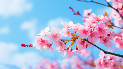 Wall Mural - Beautiful cherry blossom tree branch with blooming flowers - ai generative