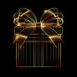 Geschenke Box als grafische Zeichnung in goldenen LED Licht, ai generativ