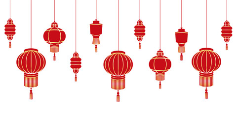 Wall Mural - Illustration of a red and gold chinese lanterns for chinese new year of vector	