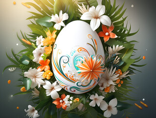 Wall Mural - easter egg with floral ornament