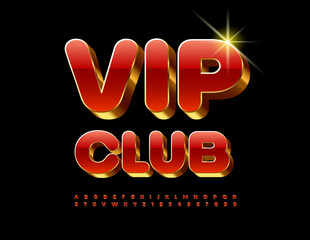 Poster - Vector modern sign Vip Club. Exclusive Red and Gold Font. Premium set of Alphabet Letters and Numbers set.