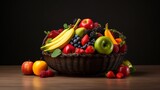 Fototapeta Kuchnia -  a selection of colorful fruits in an elegant basket, the simplicity of the arrangement accentuating the natural beauty and freshness of the fruits, creating a timeless and captivating image.