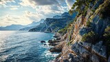 Fototapeta  - bord de mer rocheuse de la côte méditerranéenne par beau temps 