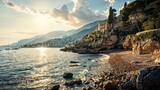 Fototapeta  - bord de mer rocheuse de la côte méditerranéenne par beau temps 