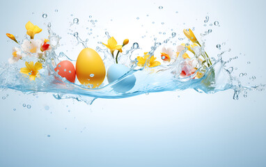 Wall Mural - easter eggs in water