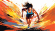 determination of a woman during high-intensity interval training (HIIT) in a vector art piece featuring explosive and dynamic exercises.