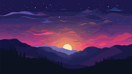 Wall Mural - twilight sky in a vector scene featuring the sun's departure and the emergence of stars. sky during the transition from day to night
