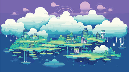 Wall Mural - dreamy landscape. Feature surreal elements like floating islands, pixelated cloud