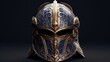 The gleaming helm of a noble knight, exuding majestic splendor. Polished steel, medieval warrior's headpiece, shining armor, chivalrous symbol, historical attire. Generated by AI.
