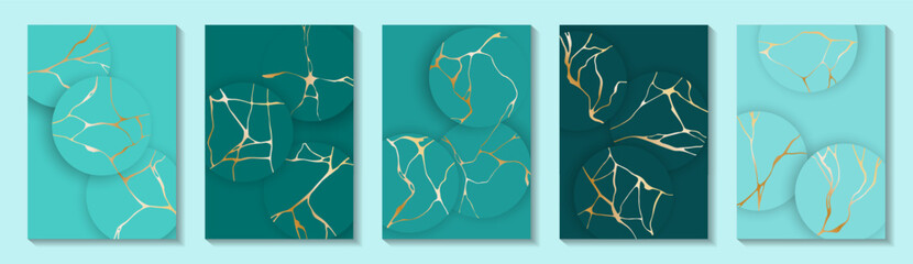 Wall Mural - Kintsugi art gold brocken line patterns vector collection.