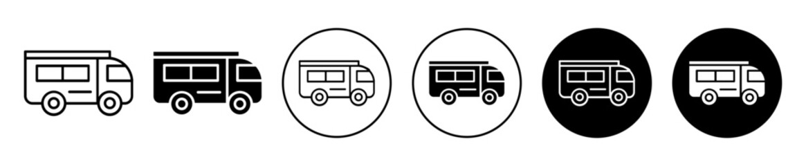 Wall Mural - Campervan caravan camper rv park truck outline icon symbol set flat line art