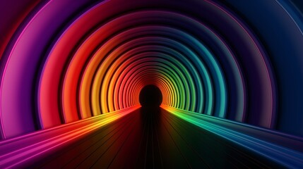 Wall Mural - bright rainbow neon light rail (generative ai).