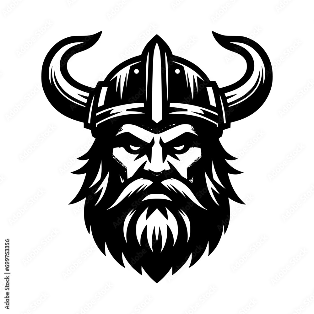 Vector logo of a Viking head. black and white logo of Norse guy ...