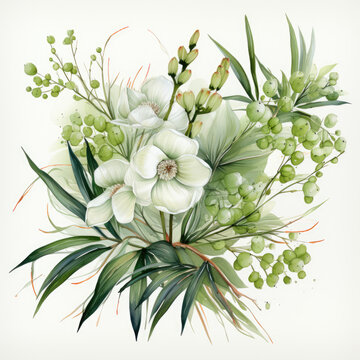 watercolor bamboo flower clipart, Generative Ai