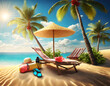Strandurlaub - Liegestühle mit Sonnenschirm