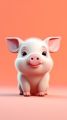 Wall Mural - Cartoon portrait of a cute pig, minimalistic style.