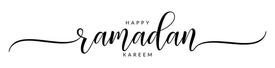 Wall Mural - Happy ramadan kareem – Calligraphy brush text banner with transparent background.