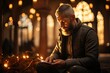 © Irina Mikhailichenko - Muslim man reading Quran in Mosque at sunset or sunrise. Eastern religion and knowledge concept