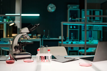 Professional equipment for scientific research displayed on desk at lab