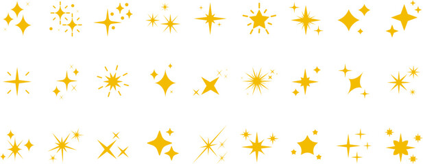 Wall Mural - Set of sparkles star icons.Rating star .Bright vector stars.Flash,shine sparkle icon,glare,light,blink star. Modern simple yellow stars collection.