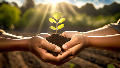 two person holding a plant, as investment to future, and save the nature