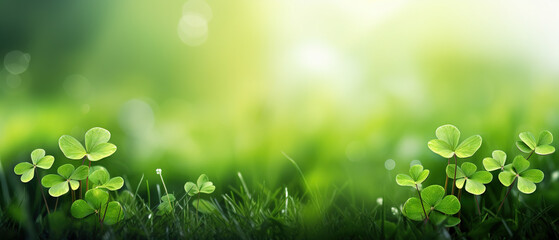 minimalistic Lucky green clover and nature background, with empty copy space, luck, St Patrick day, happy new year 