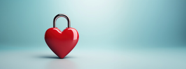 Love's Eternal Commitment: Glossy Red Heart Padlock on Blank Blue Background