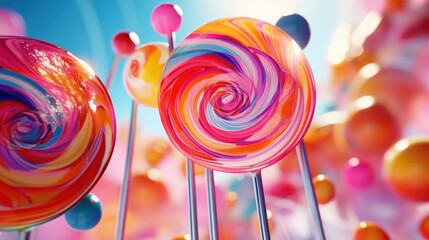 Wall Mural -  a couple of lollipops sitting next to each other on top of a blue sky filled with clouds.