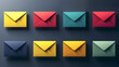 Colorful 3D email icons set, modern gradient design. Vibrant email envelopes, 3D gradient effect, digital communication. Sleek 3D mail icons, bold gradients, contemporary digital design
