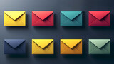 Fototapeta  - Colorful 3D email icons set, modern gradient design. Vibrant email envelopes, 3D gradient effect, digital communication. Sleek 3D mail icons, bold gradients, contemporary digital design