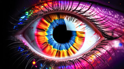 Wall Mural - Colorful eye on a black background.